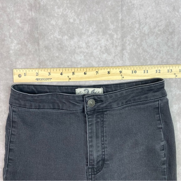 Free People Jeans 26 Black Youthquake Flare Bell Bottom High Crop Stretch Pant - Picture 12 of 16